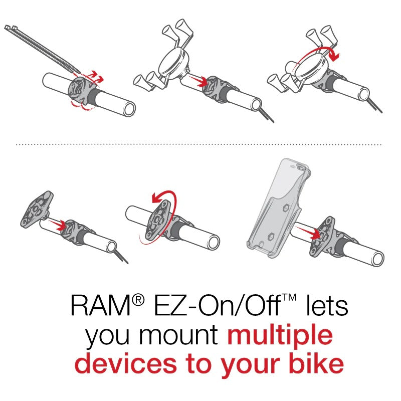 RAM QUICK-GRIP PHONE MOUNT XL WITH RAM EZ-ON/OFF BICYCLE BASE RAP-274-1-PD4U