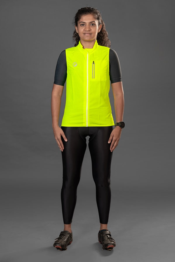 Women wearing Neon colored Gilet Sleeveless Cycling Jacket