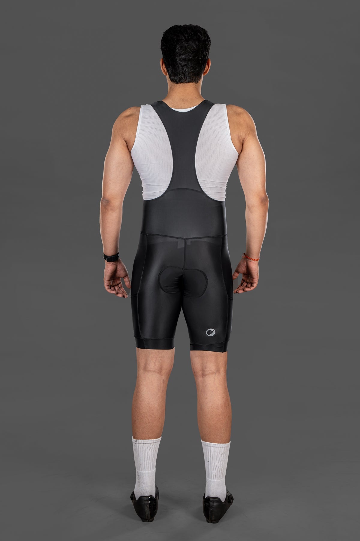 Men's Ebony Black Explore Cycling Bib Shorts - back view