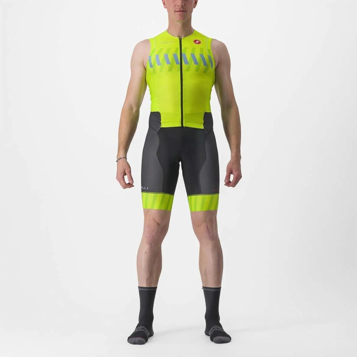 CASTELLI SANREMO 2 MEN'S SLEEVELESS CYCLING SUIT (ELECTRIC LIME/NIAGRA BLUE)